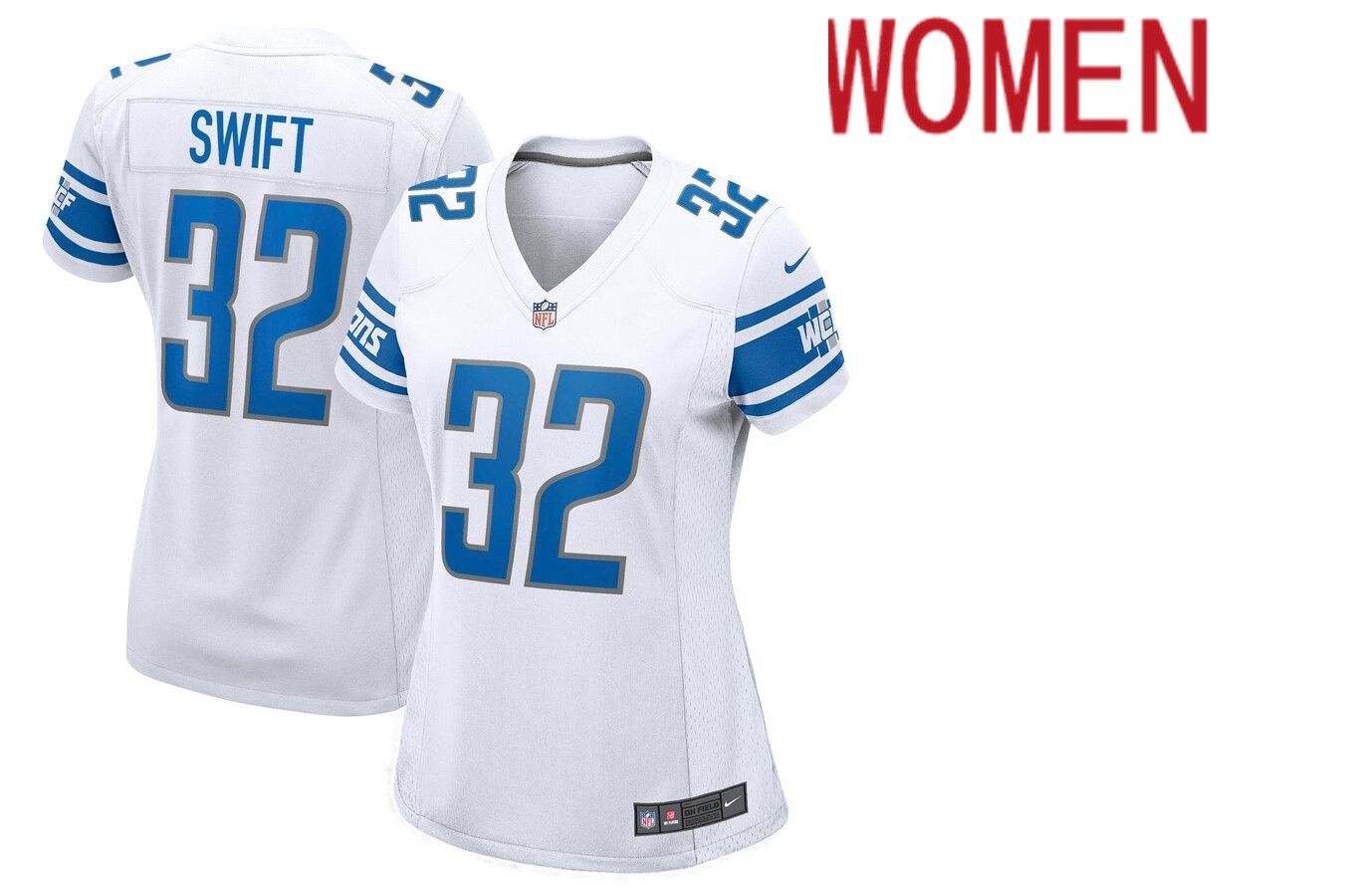 Women Detroit Lions #32 DAndre Swift Nike White Game NFL Jersey->women nfl jersey->Women Jersey